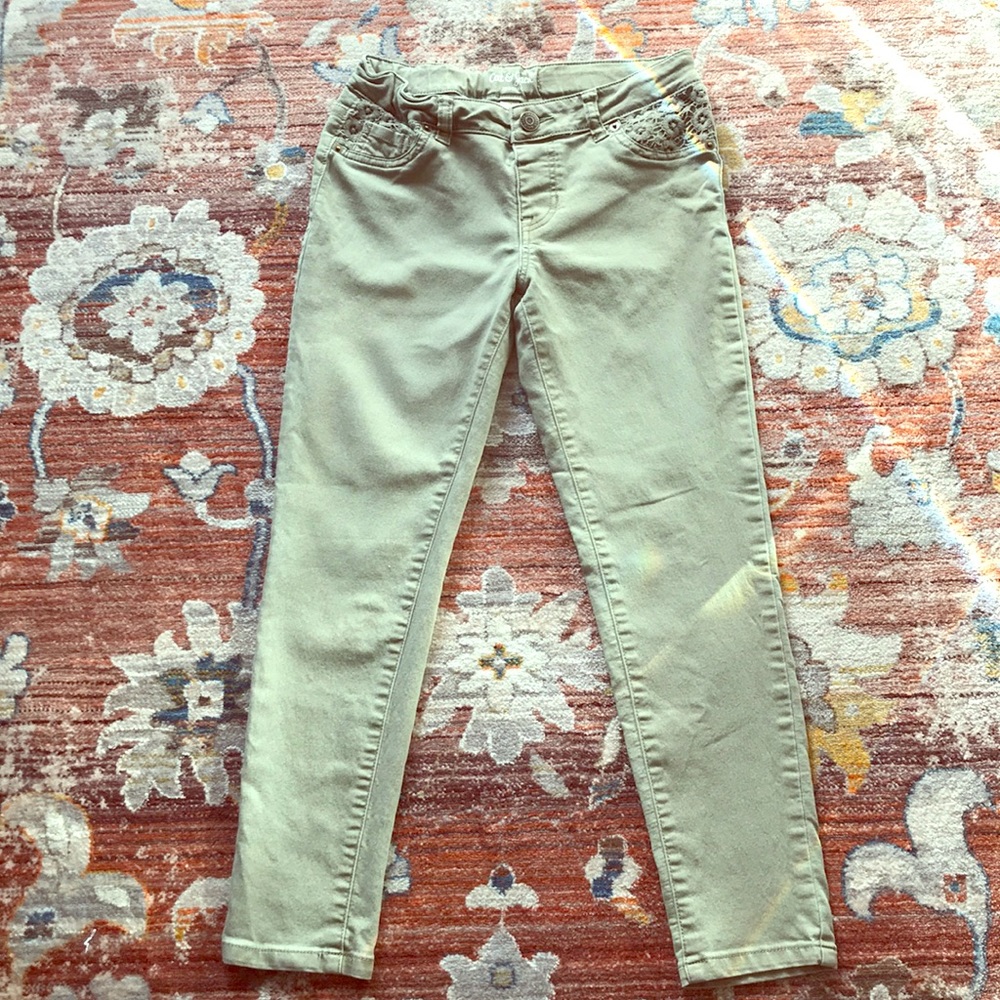 Girls Olive Green Skinny Jeans W/ Lace